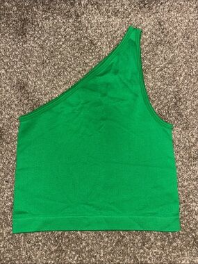 a new day One-Shoulder Green Ribbed Tank